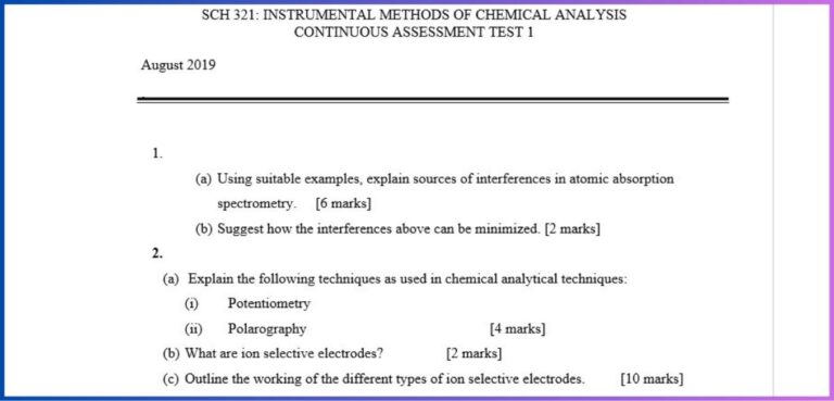 SCH 321 CAT 1: INSTRUMENTAL METHODS OF CHEMICAL ANALYSIS