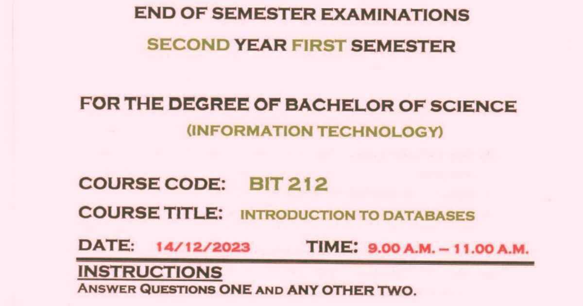 Bachelor of Science in Information Technology Past Papers 